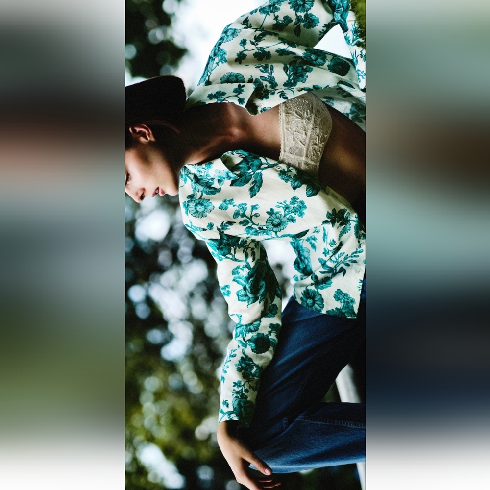 Zara Linen Blend Floral Print Shirt